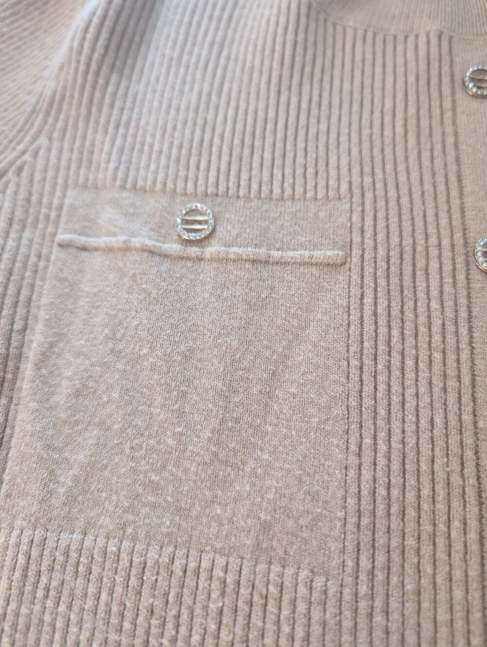 Beige Knit Cardigan with Decorative Rhinestone Buttons made In Roma - Picture 3 of 9